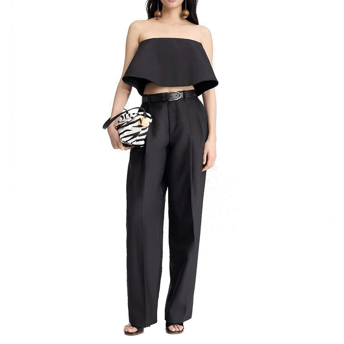 Curzio Flared Pants Black Silk Virgin Wool