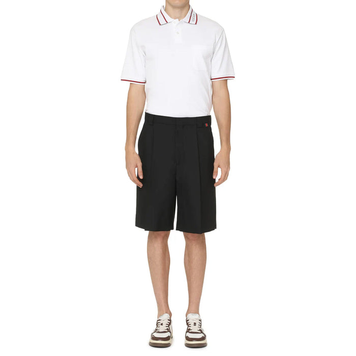 Gabardine Bermuda Shorts Black Polyester Wool