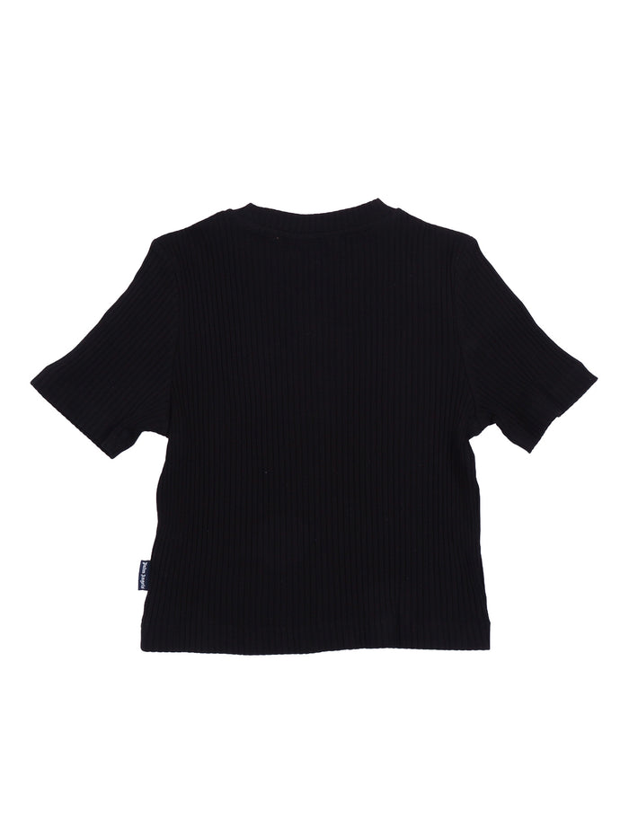 Logo Rib Baby Tee S-S Girl Black Cotton Elastane Short Sleeves T-shirt