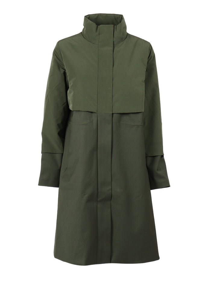 Ella Wool Nylon Mix Down Jacket Green Long Puffer