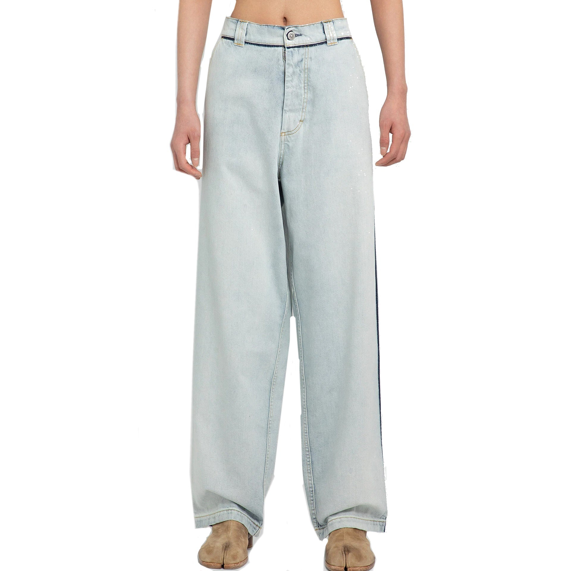 Wide Leg Denim Jeans Blue Cotton