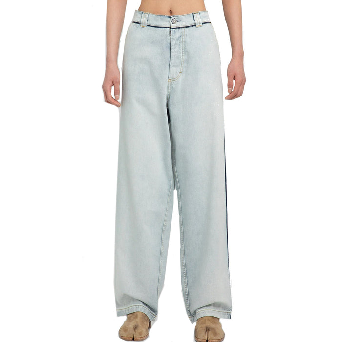 Wide Leg Denim Jeans Blue Cotton