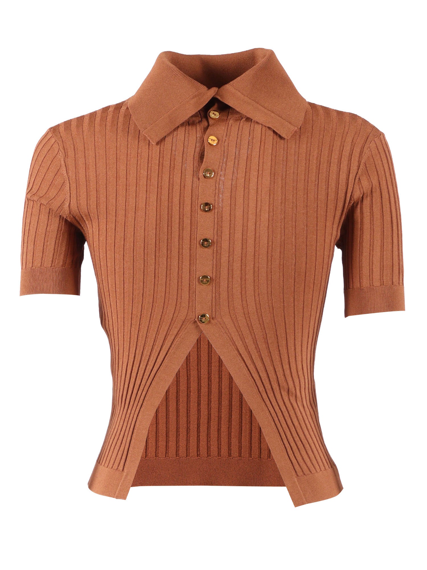 KNITTED TOP Brown Viscose Polyester Crewneck