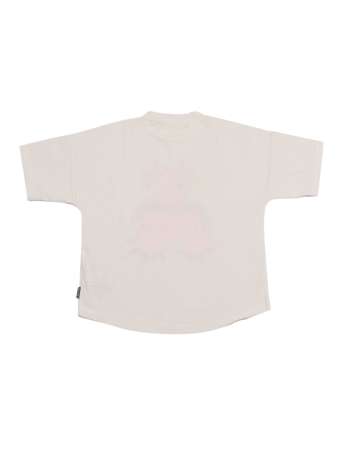 Pa Punk Bear Over Tshirt S-S Off White - Cotton Rib Detail Short Sleeves T-shirt
