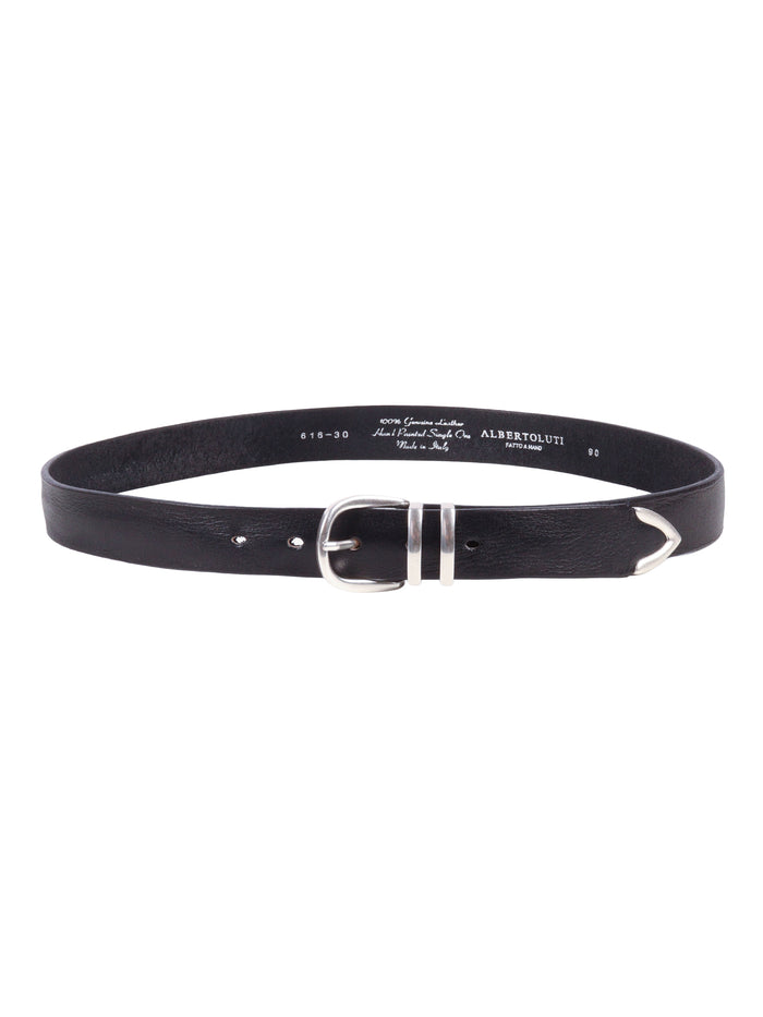 Garment-dyed belt Black Leather