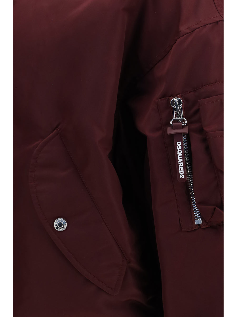 Nylon Bomber Jacket Bordeaux Padded & Down