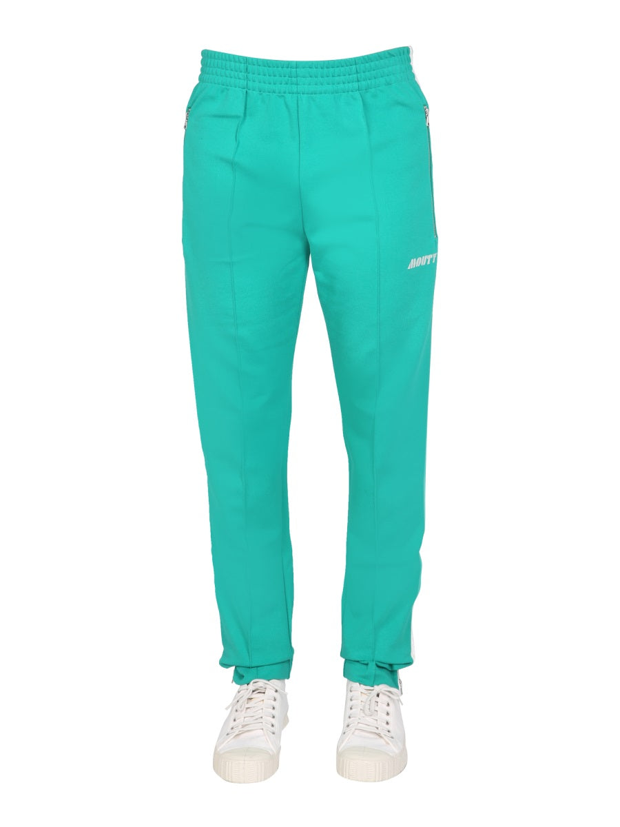 Logo Embroidery Jogging Pants Green Viscose Track