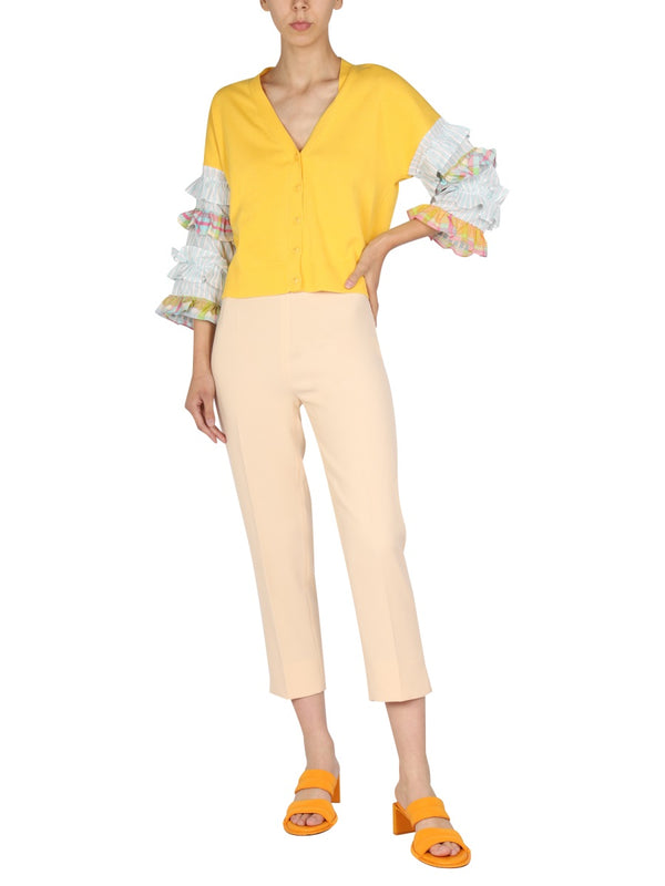 Cady Pants With Side Zipper Closure Ivory Polyester Trousers