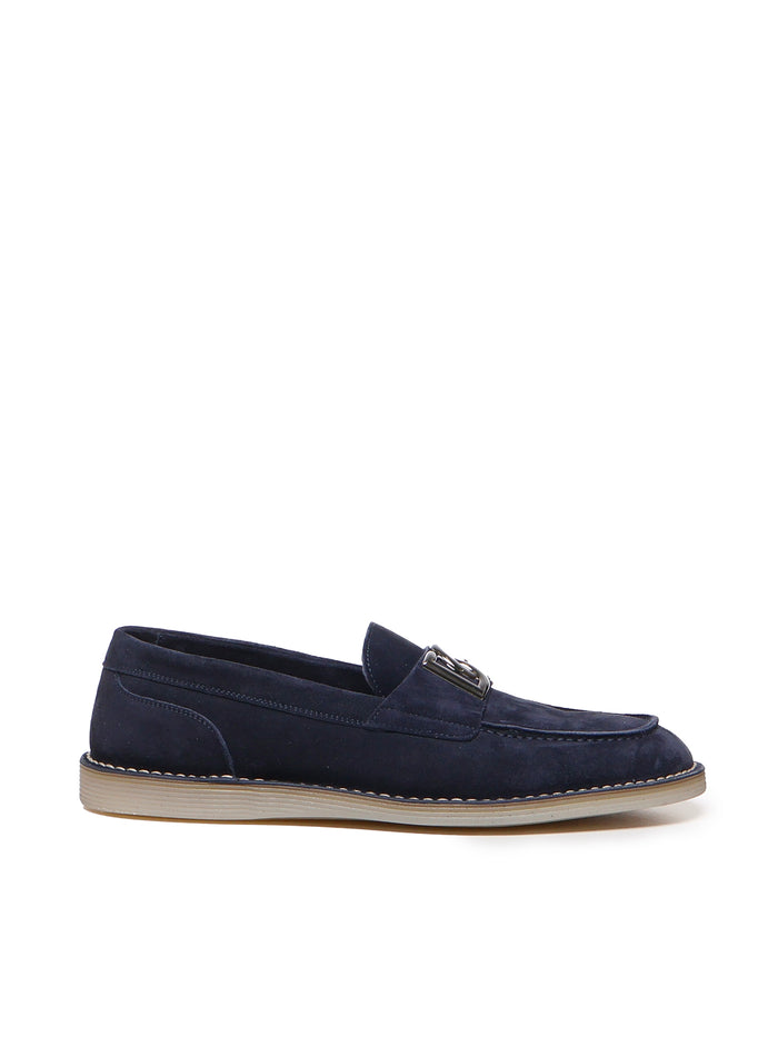 Dolce & Gabbana Flat Shoes Blue Calfskin Suede