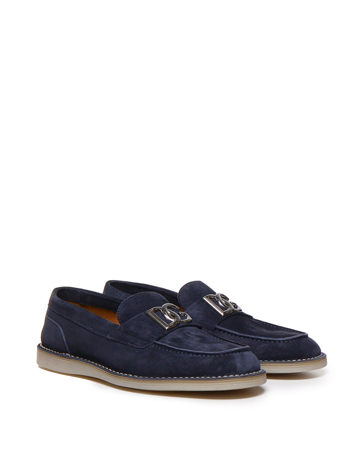 Dolce & Gabbana Flat Shoes Blue Calfskin Suede