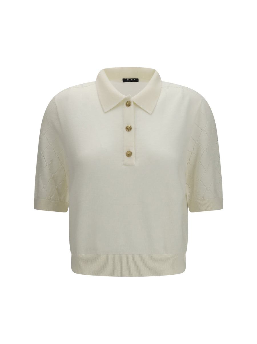 Polo Top Wool White Merino Tops