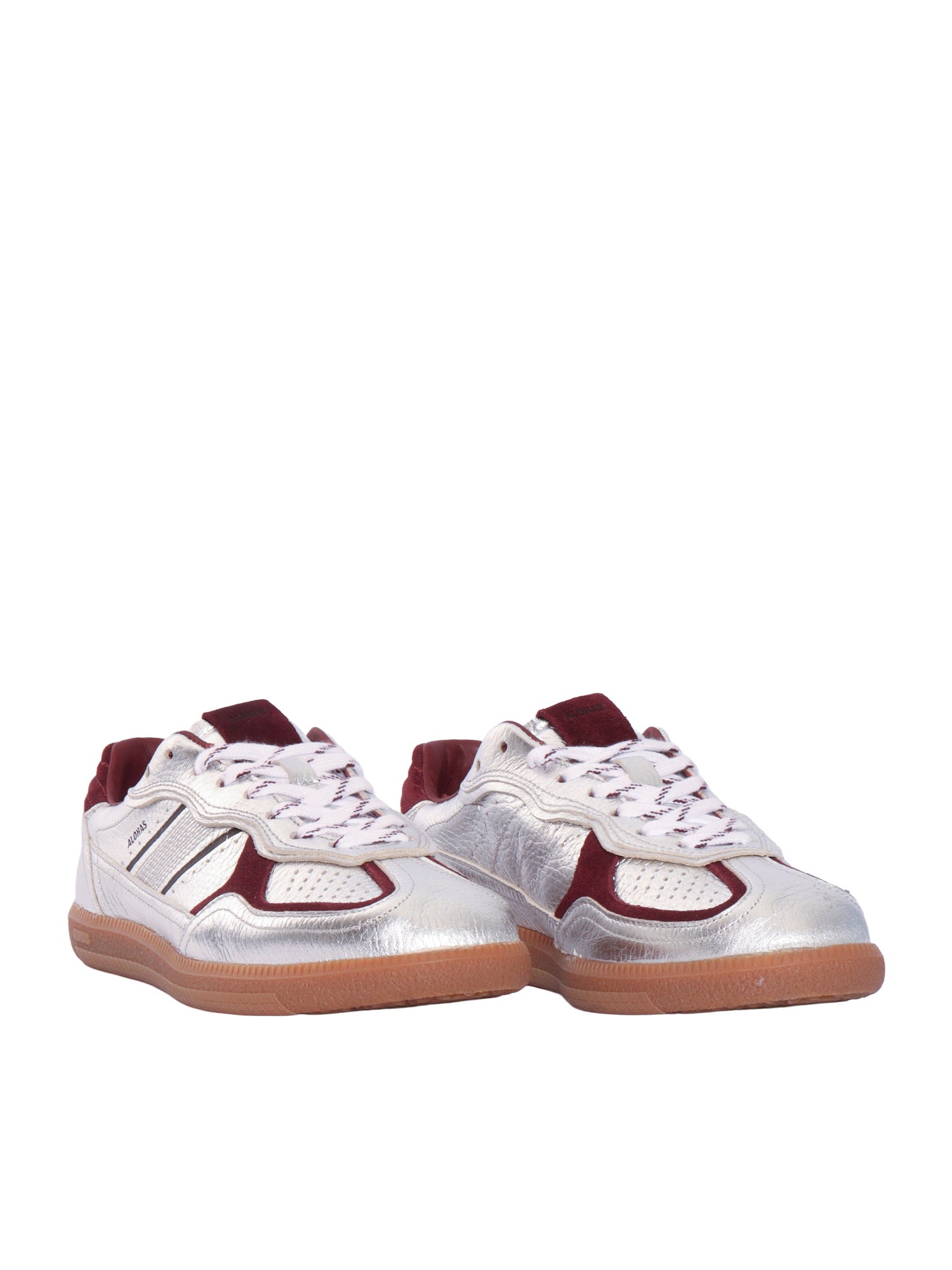 Tb.490 Grain Shimmer Silver & Burgundy Leather Sneakers Altezza Tacco 2 Cm