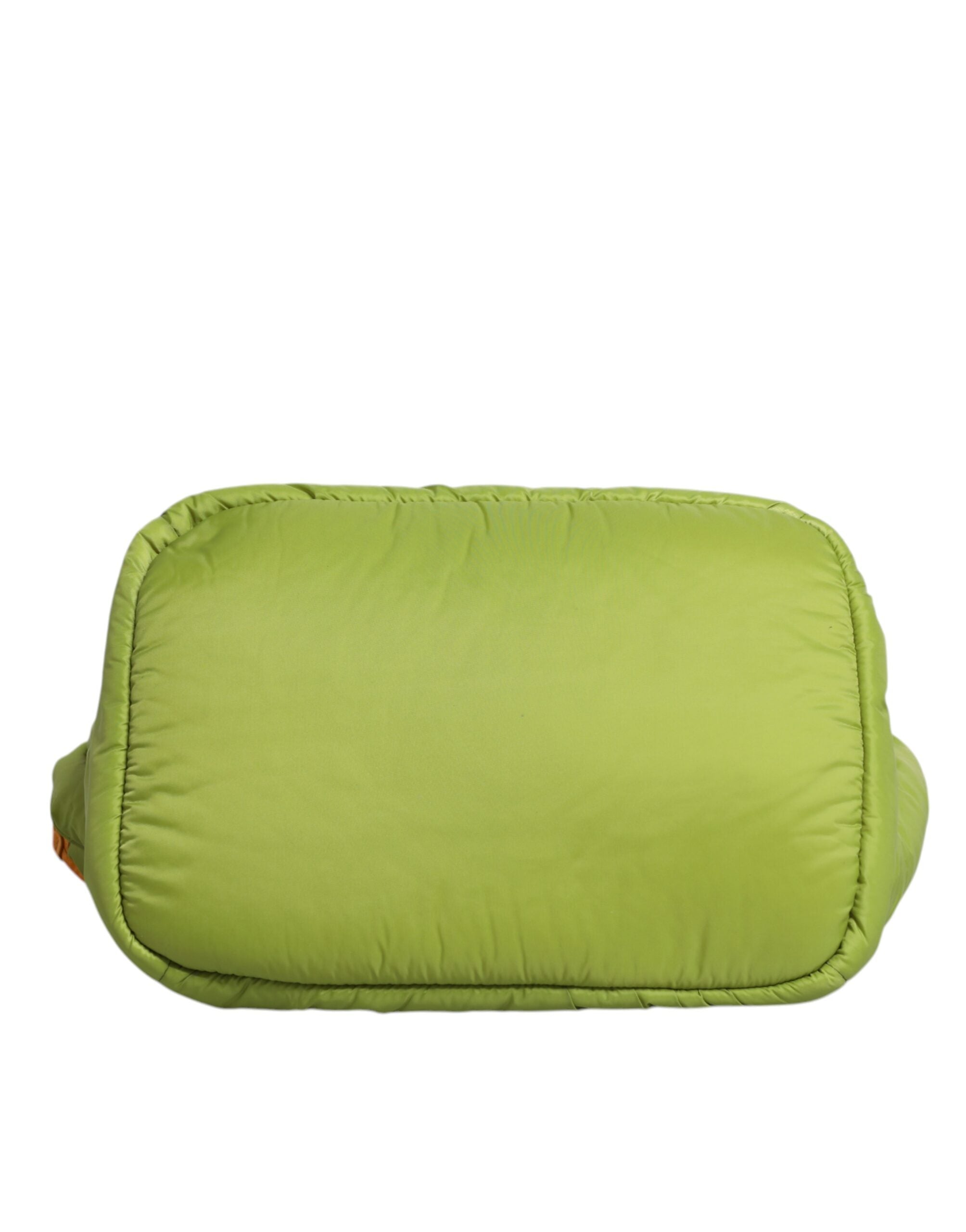 Green Nylon Padded Logo Plaque Tote Crossbody Bag Pu Leather