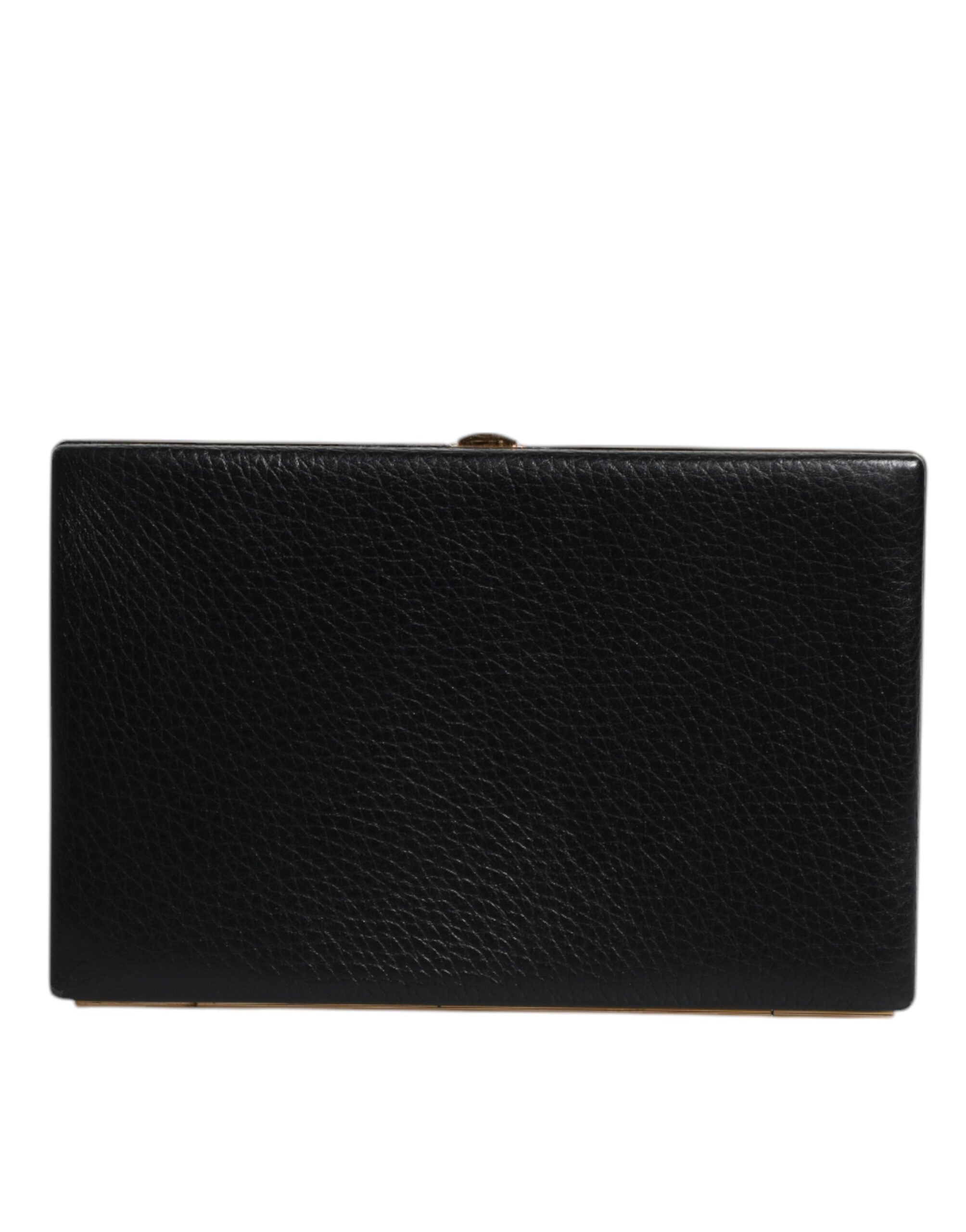 Black Leather Gold Frame Clutch Evening Party Purse Bag Aluminum Goat