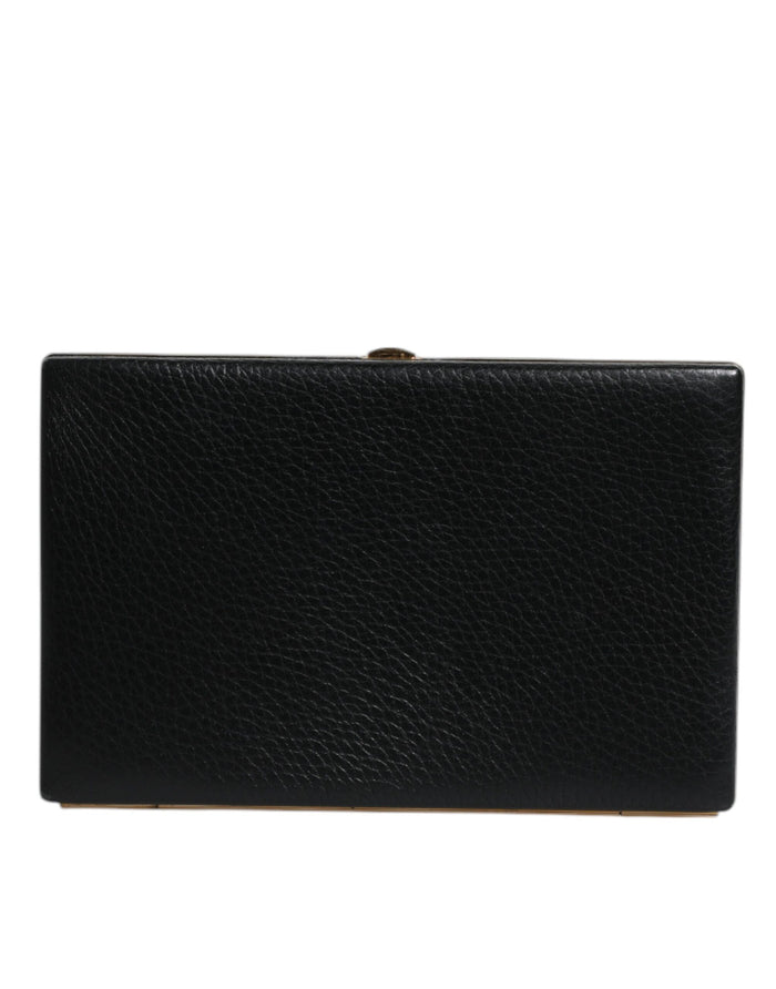 Black Leather Gold Frame Clutch Evening Party Purse Bag Aluminum Goat