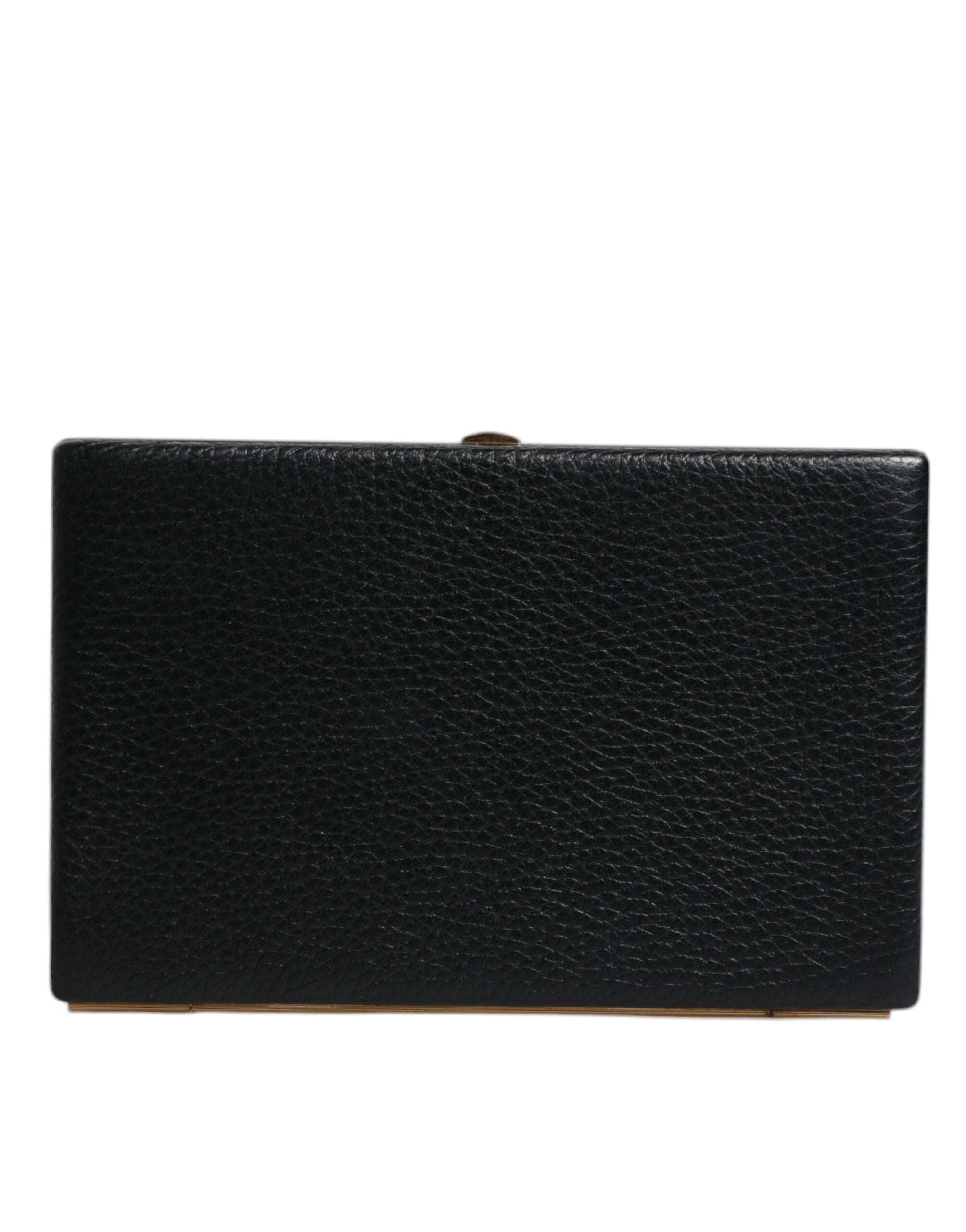 Black Leather Gold Frame Clutch Evening Party Purse Bag Aluminum Goat