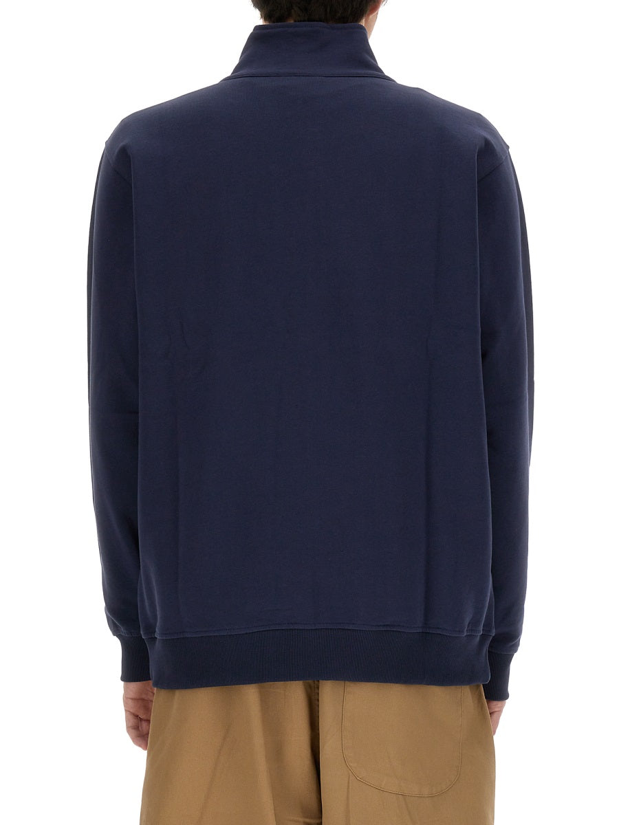 Logo Sweatshirt With Front Zipper Blue Cotton Sweatshirts