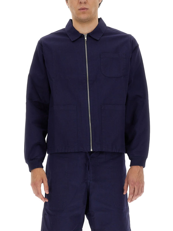 Logo Patch Jacket Blue Cotton