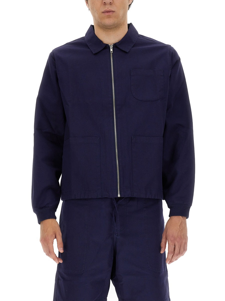 Logo Patch Jacket Blue Cotton