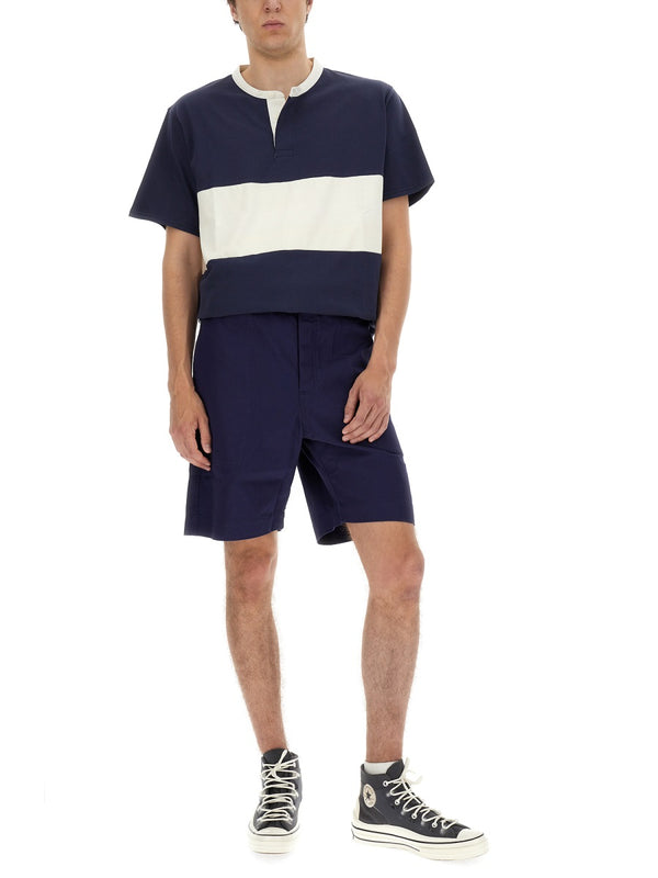 Henley T-Shirt With Front Button Closure Blue Cotton T-shirts