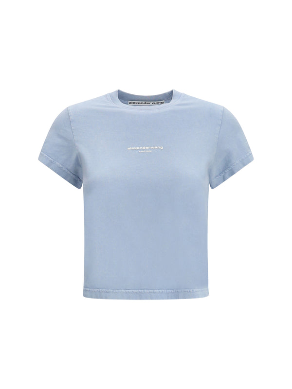 Short-Sleeve T-Shirt With Central Logo Print Washed Sky Cotton T-shirts