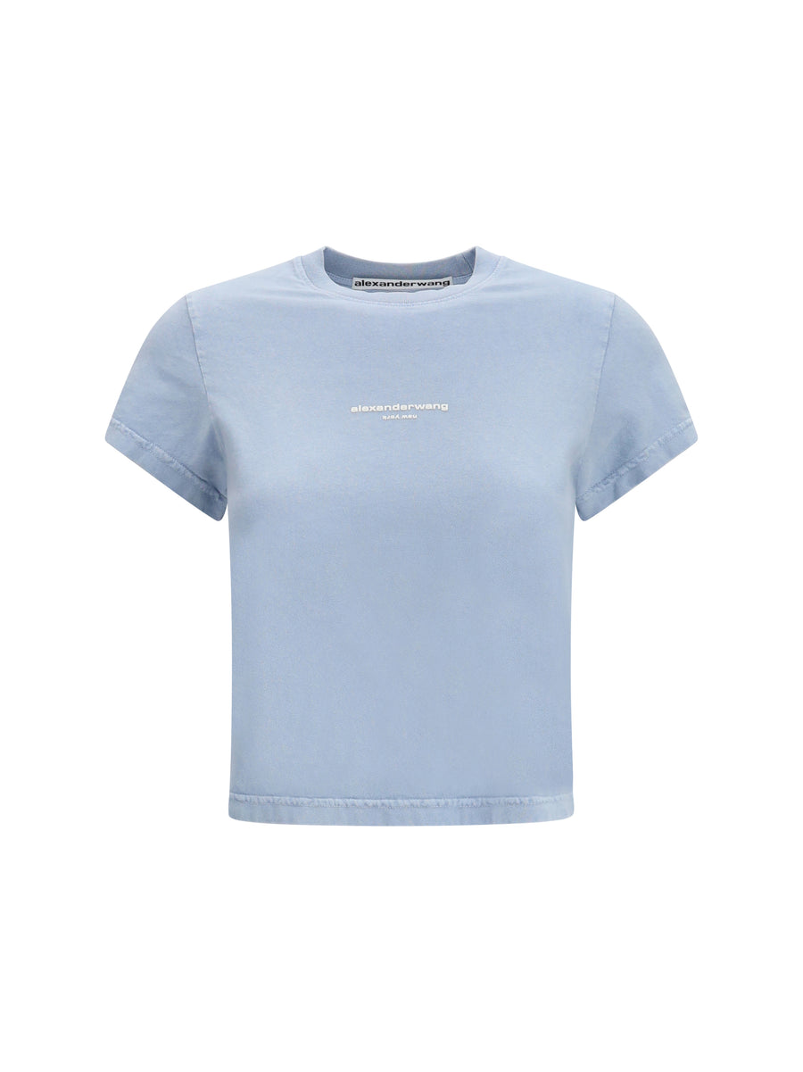 Short-Sleeve T-Shirt With Central Logo Print Washed Sky Cotton T-shirts