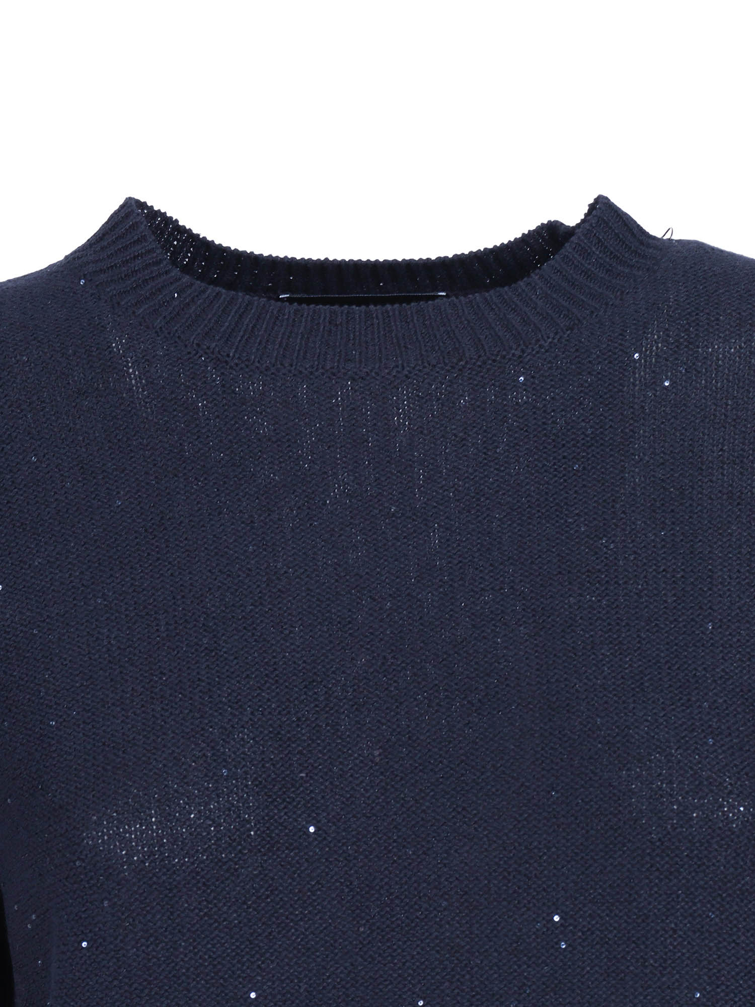 SEQUIN SHORT SLEEVE CREW NECK SWEATER Blue Cotton Linen Polyester Crewneck