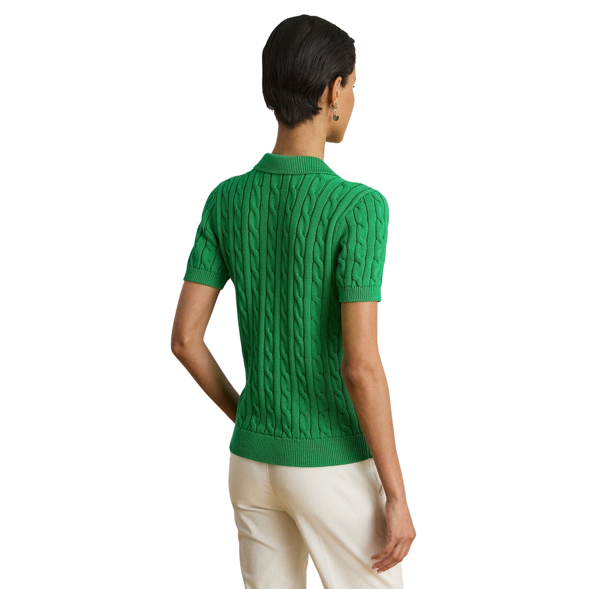 Natrissa Short Sleeve Pullover Green Cotton Sweater