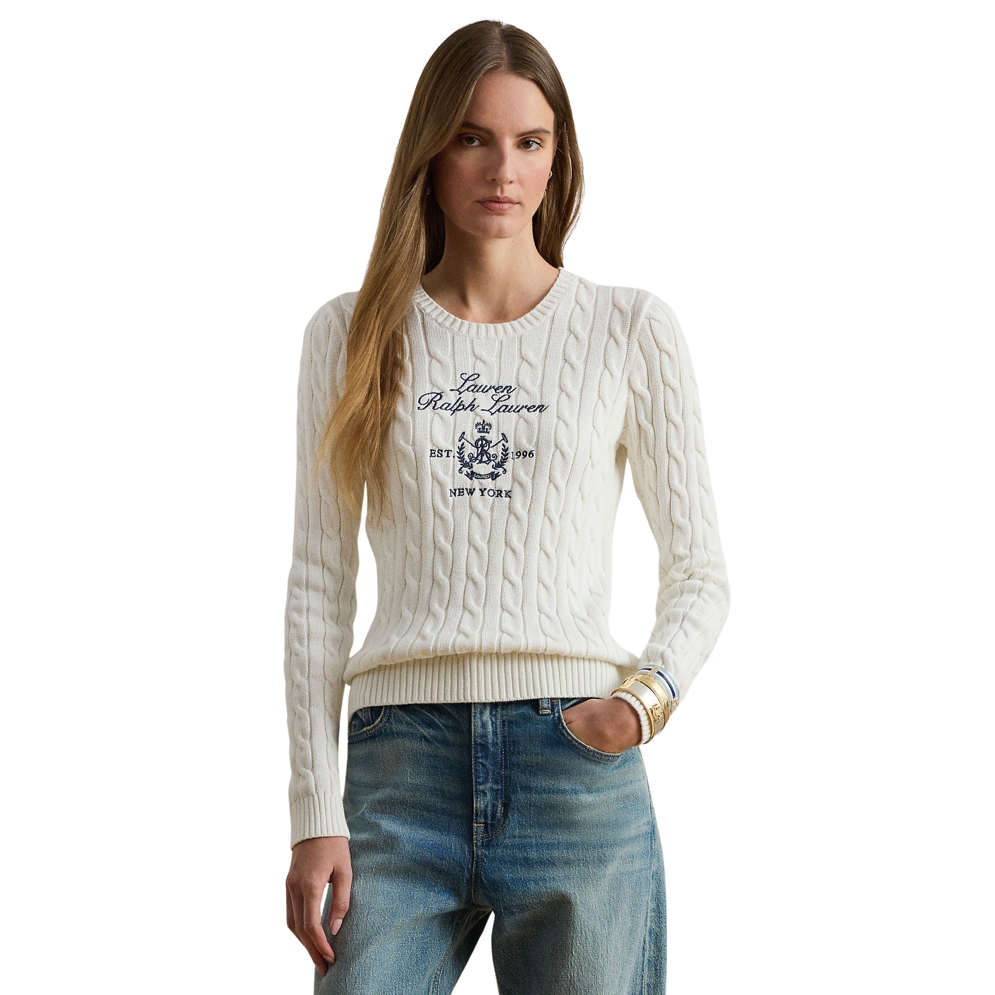 Rinett Long Sleeve Pullover White Cotton Sweater