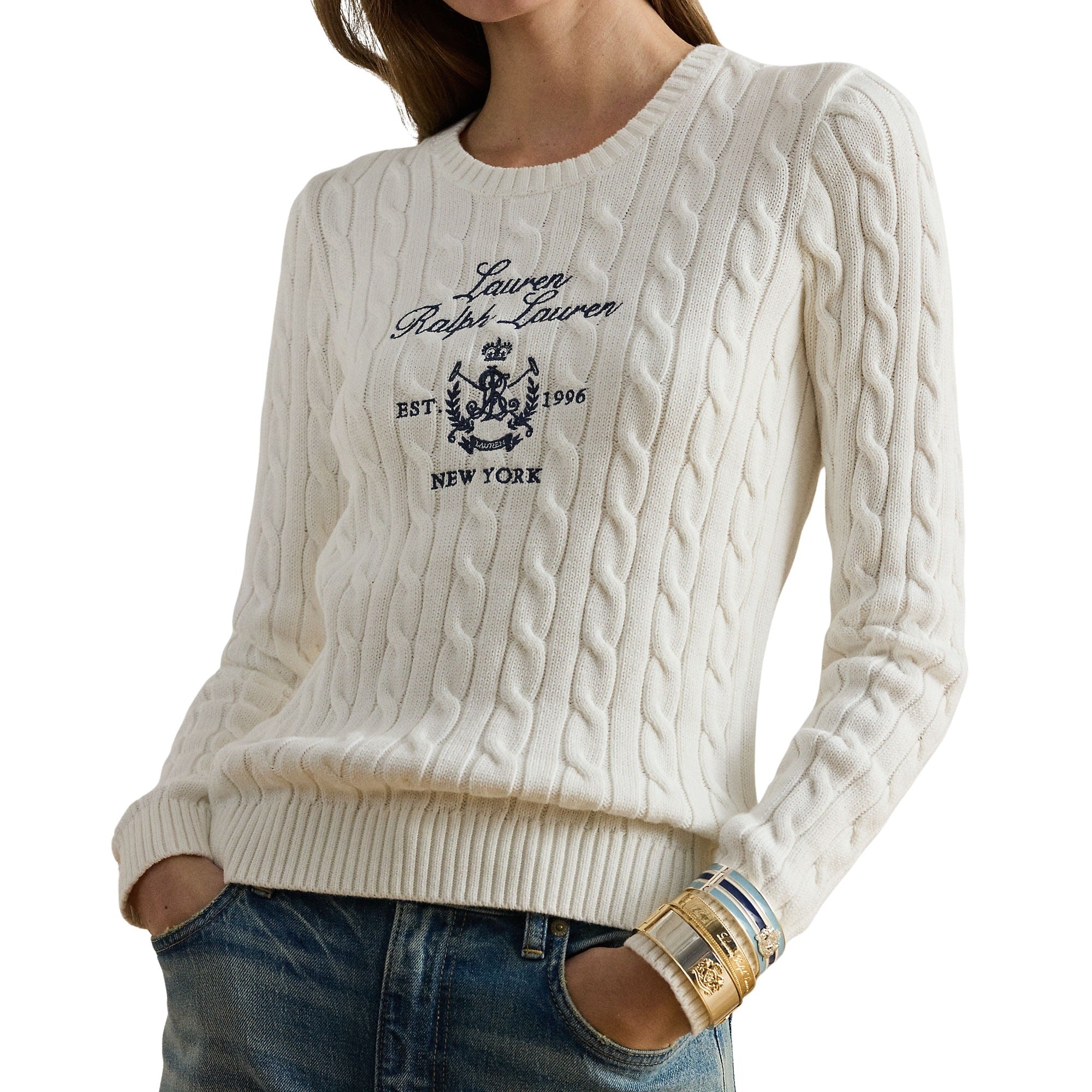 Rinett Long Sleeve Pullover White Cotton Sweater