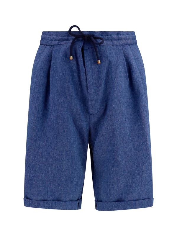 Brunello Cucinelli 60% Linen bermuda shorts in blue