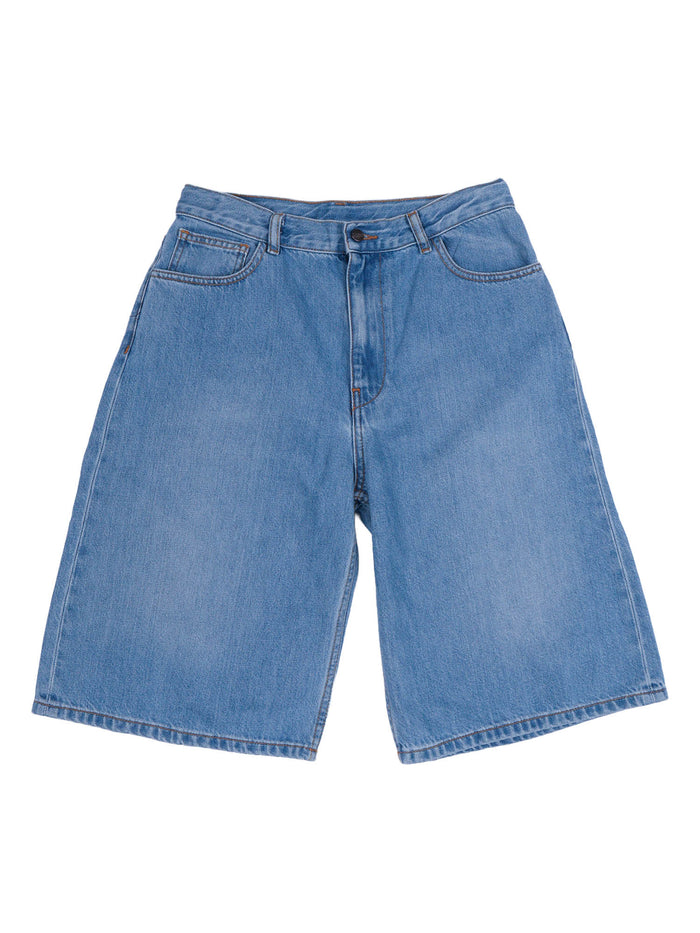 Logo Baggy Denim Bermuda Girl Light Blue Cotton Short