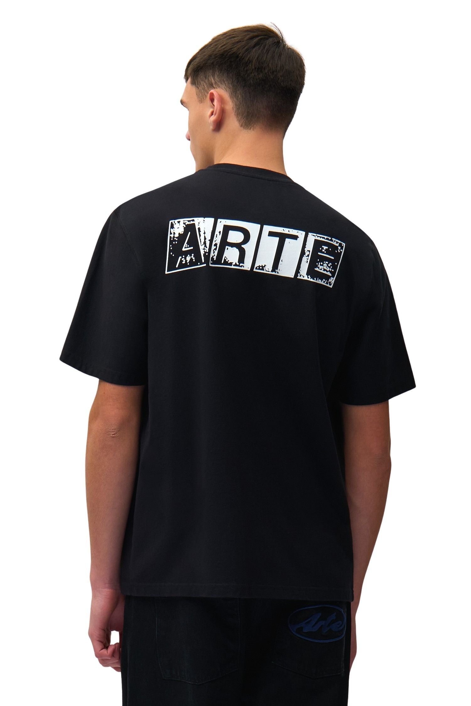Faded Back Print T-shirt Black Cotton Tshirt