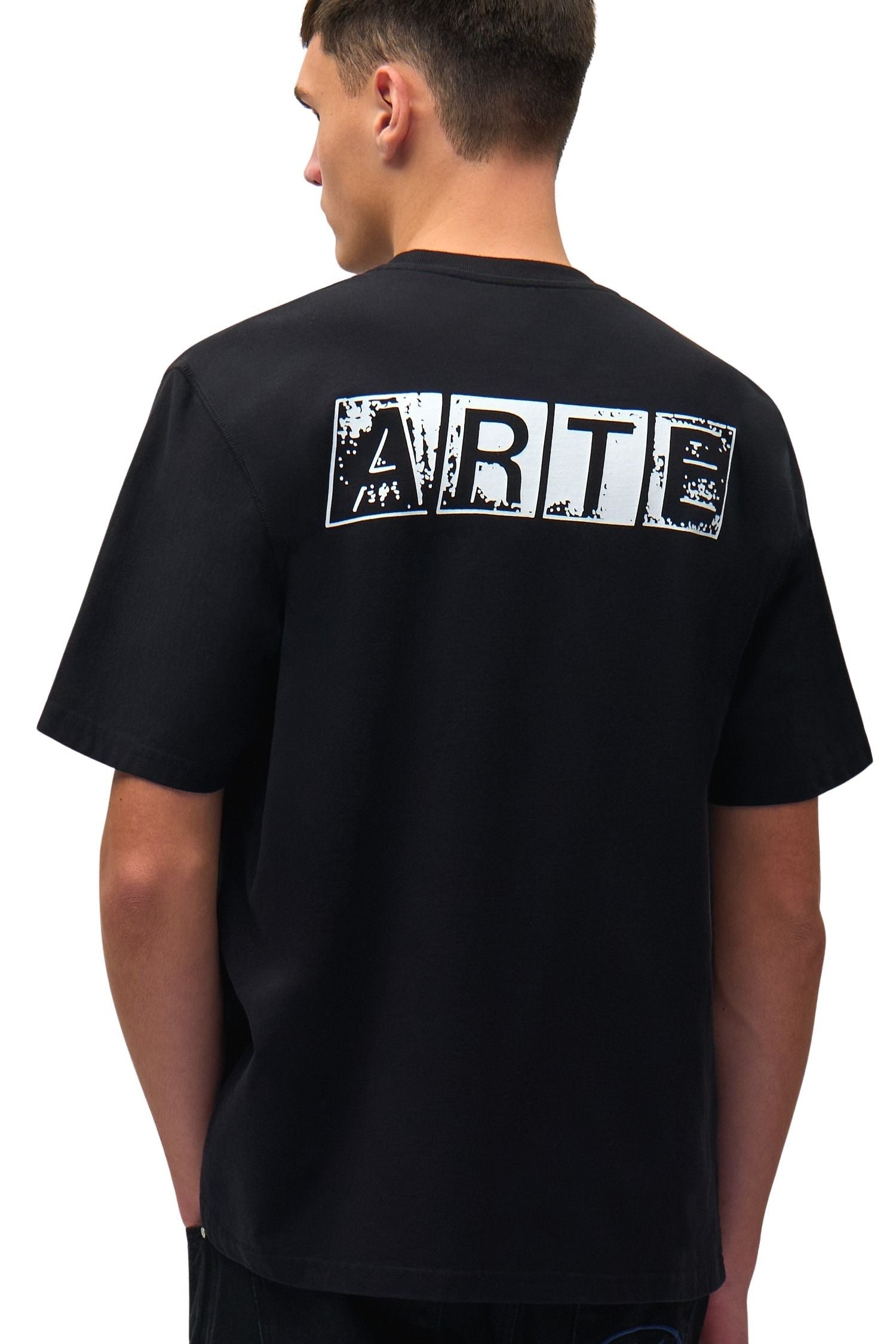 Faded Back Print T-shirt Black Cotton Tshirt