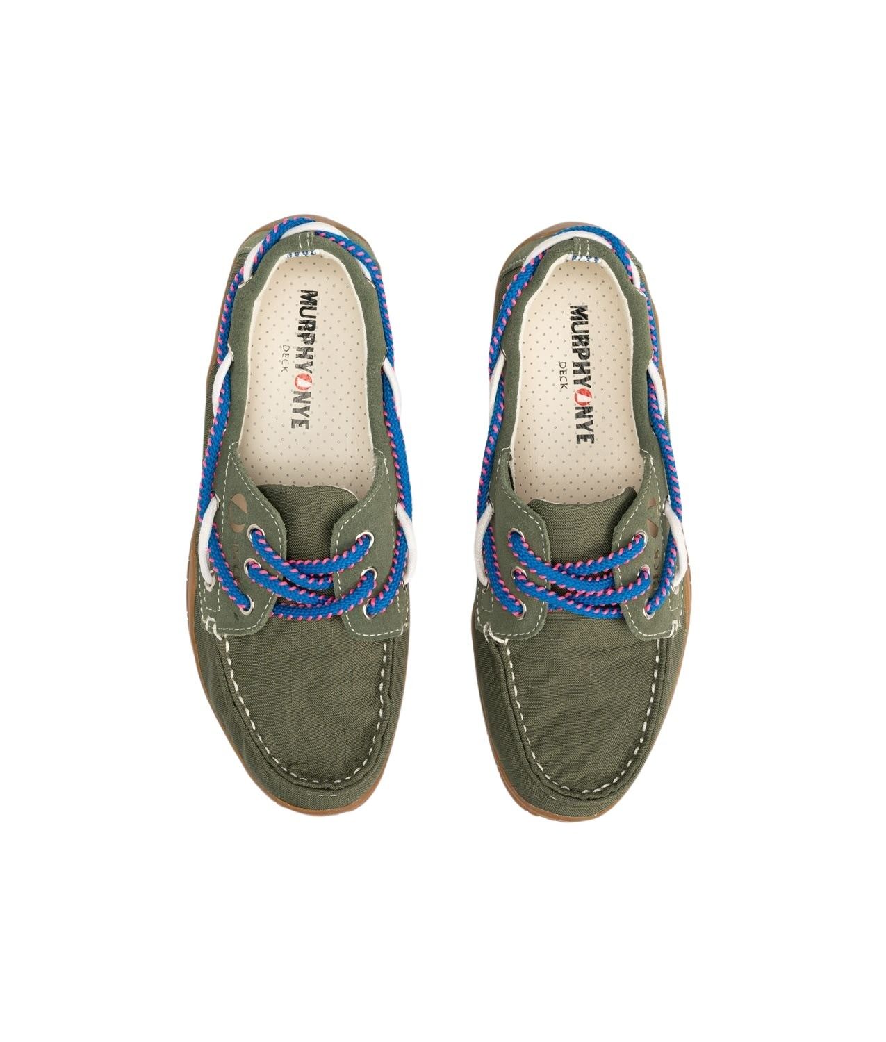 Deck Shoes Green Suede Nylon