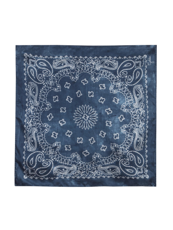 Scarf Paisley Print Blue Silk