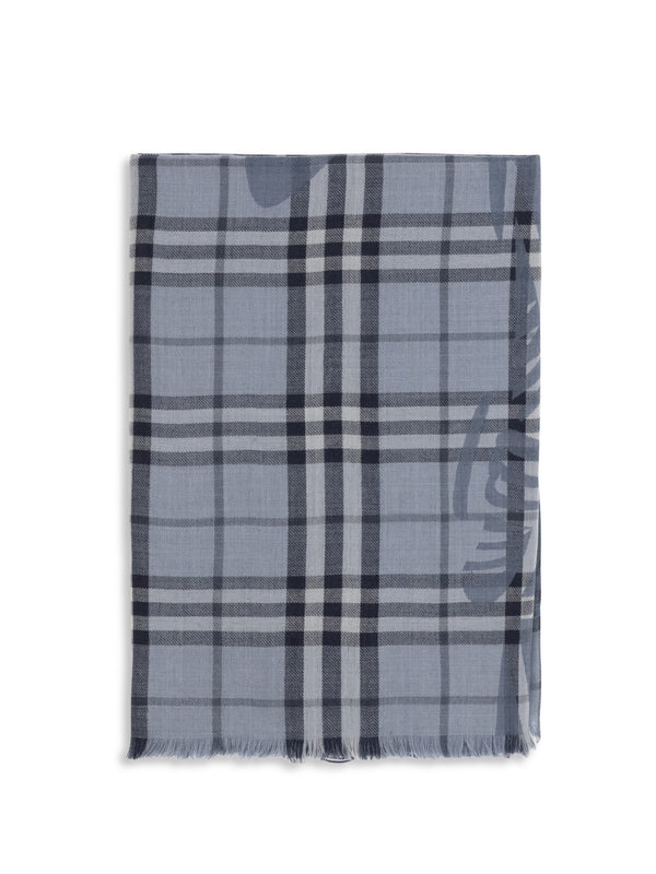Scarf Knight Check Bank Blue Fleece Wool (ovis Aries)