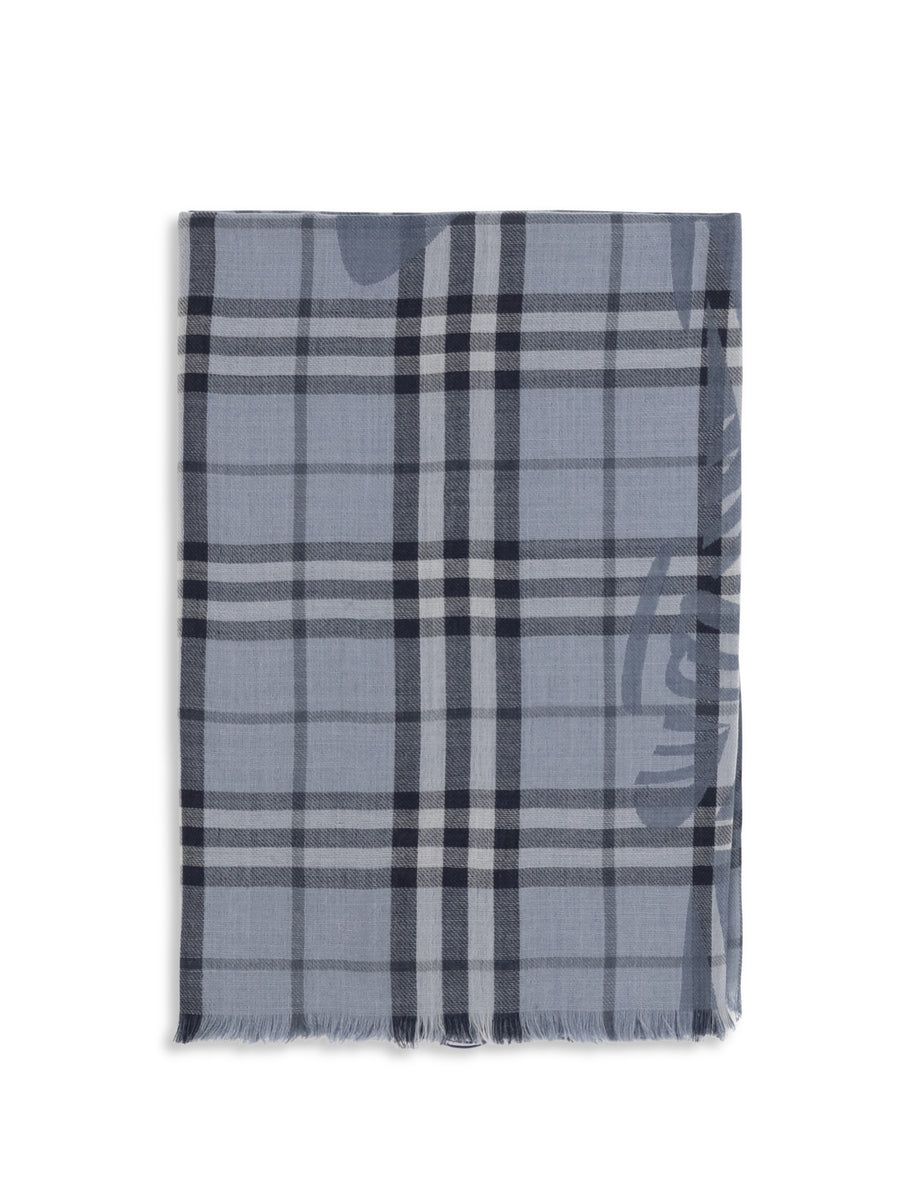 Scarf Knight Check Bank Blue Fleece Wool (ovis Aries)