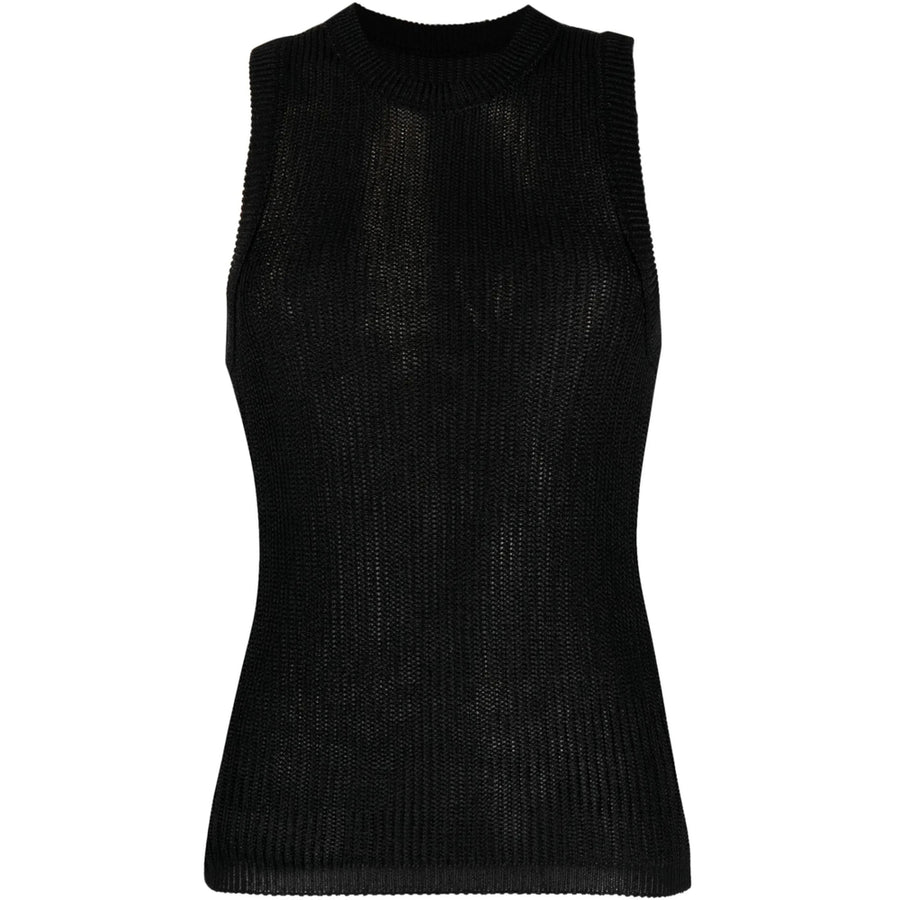 Black Knitted Top Nylon Vests & Tank Tops