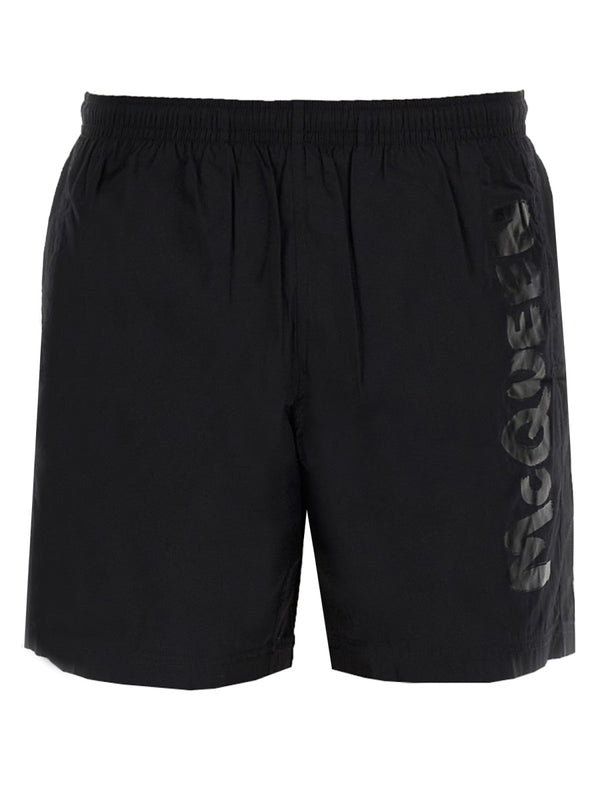 Graffiti Logo Swimsuit Black Polyamide Swim Shorts