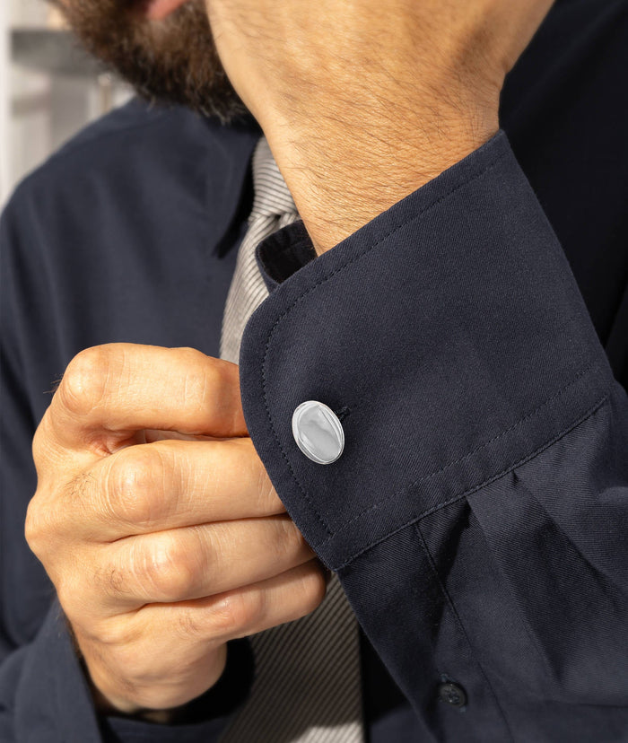 Oval Plain Cufflinks With Engraved Symbols Silver