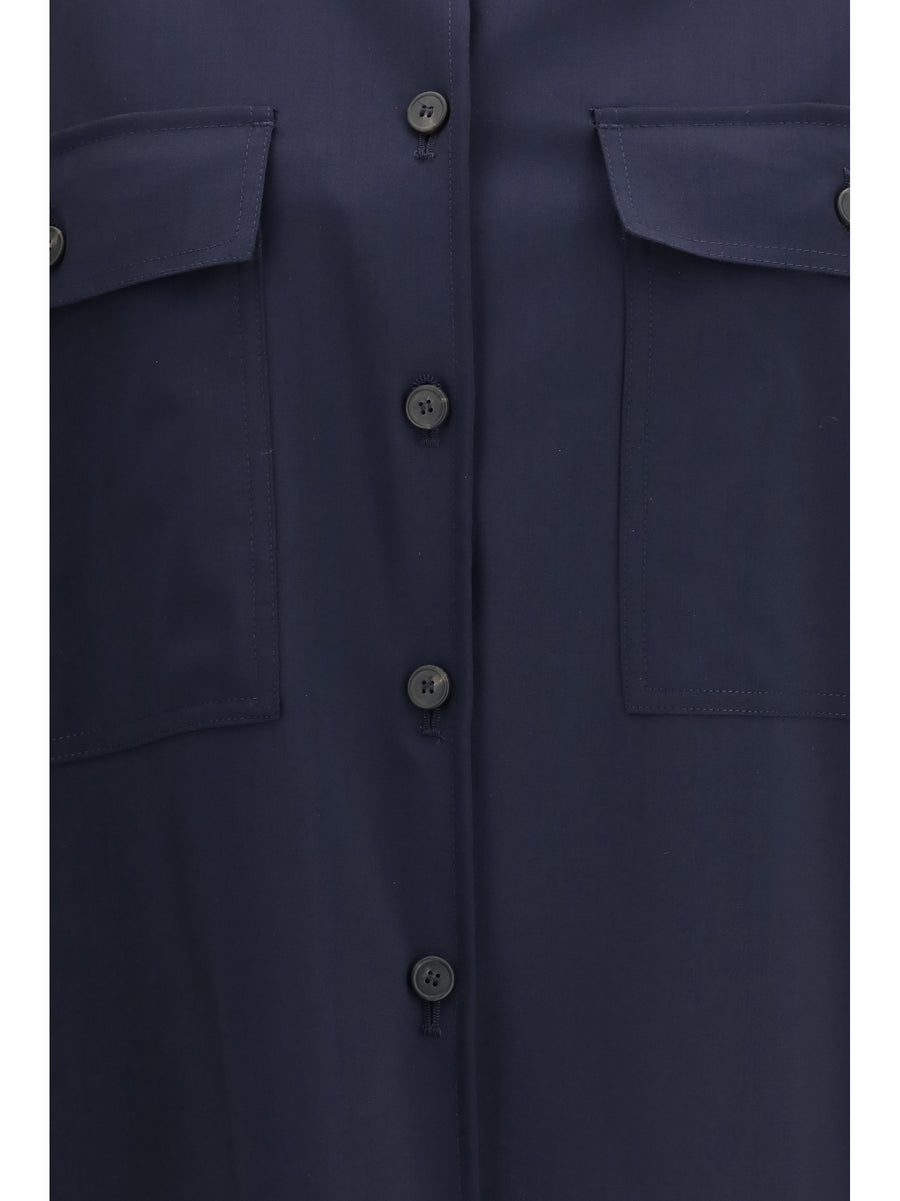 Cropped Shirt Jacket Mulino Blue Fleece Wool (ovis Aries)
