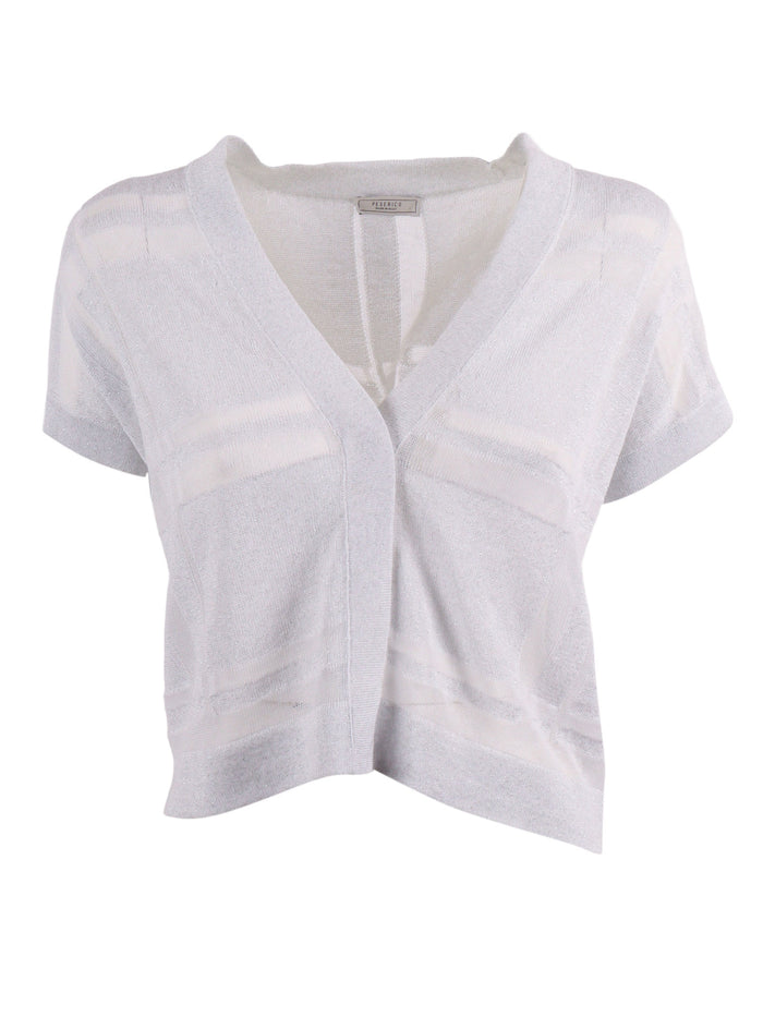Knitted Sweater White Linen Cotton Viscose Metal Crewneck