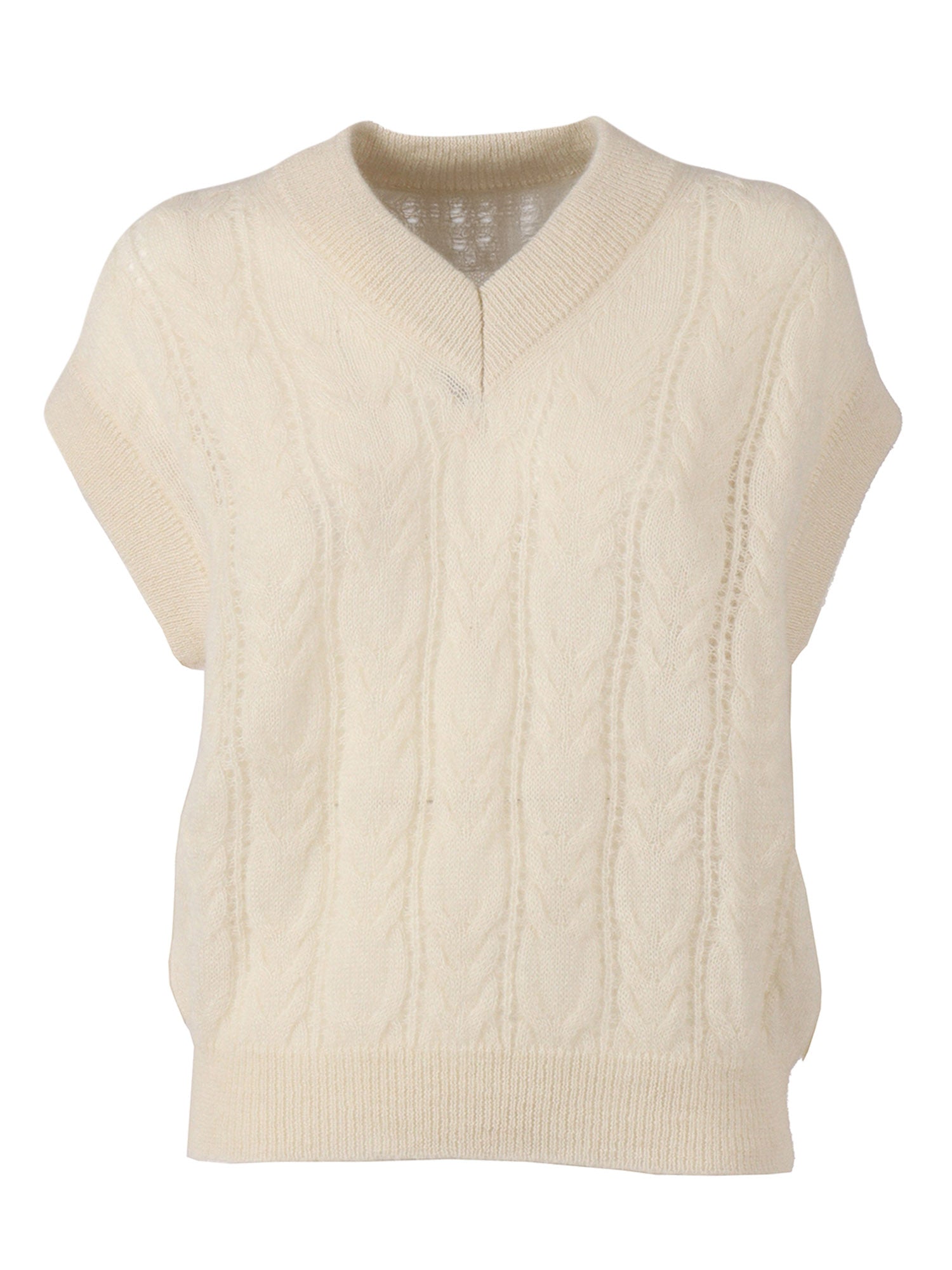 V Neck Sweater White Mohair Alpaca Polyamide
