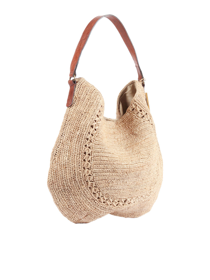 Bag - Meva Tea Beige Raphia Fabric 2 Leather