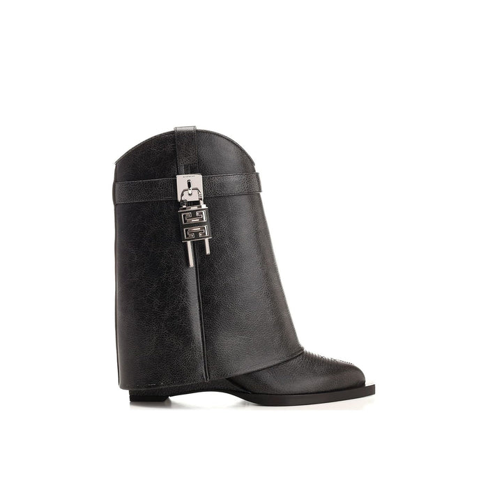 Shark Lock Cowboy Boots Black Leather