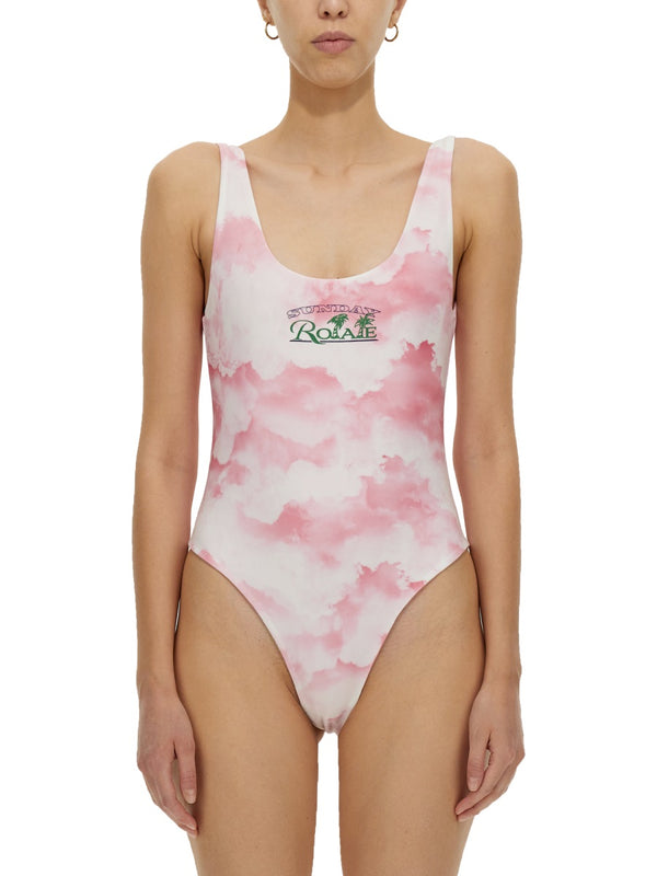 Cismione One-Piece Swimsuit Pink Polyester Swim Shorts