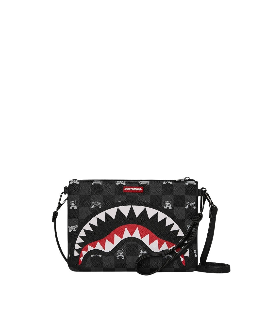 Peeking Character Check Crossover Clutch Black Polyvinyl Chloride Bag