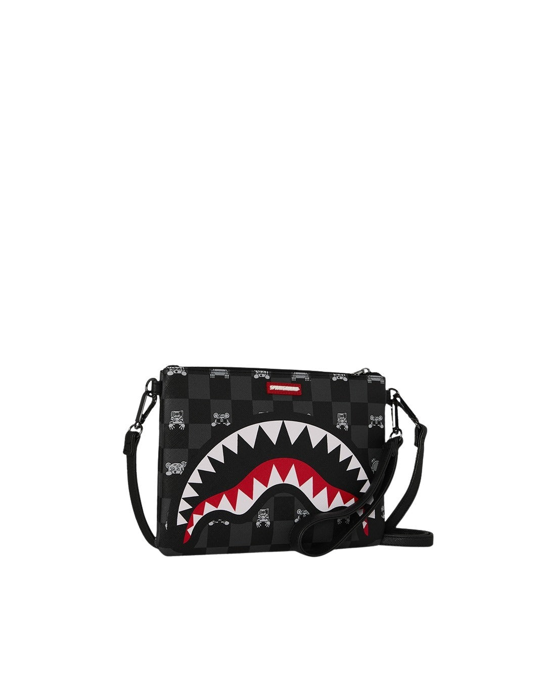 Peeking Character Check Crossover Clutch Black Polyvinyl Chloride Bag
