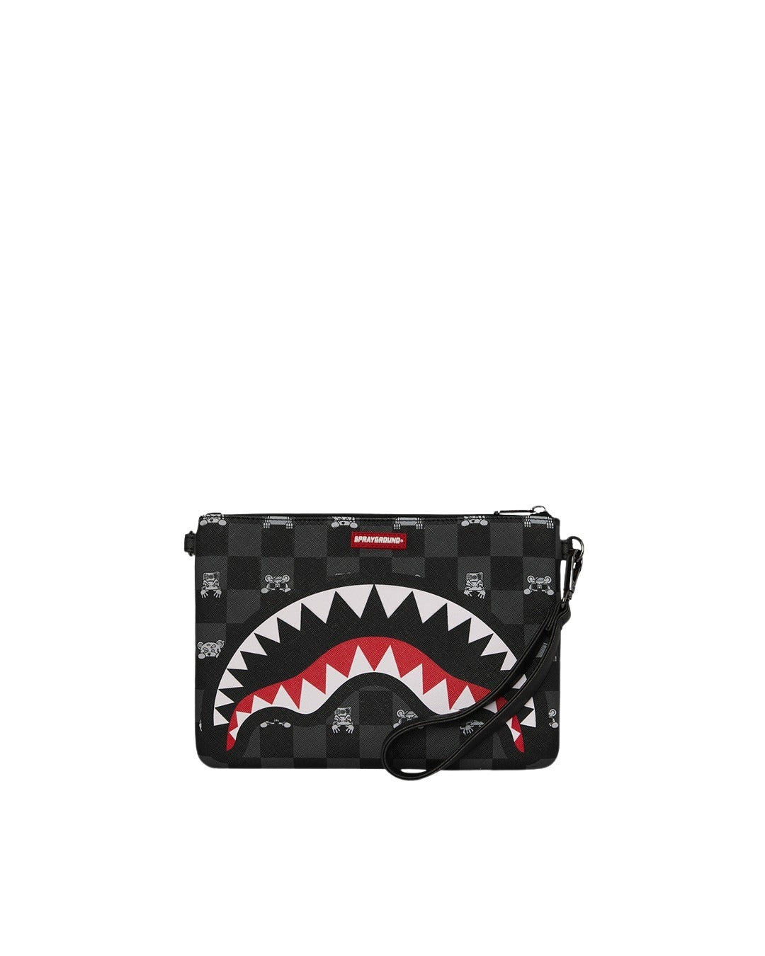 Peeking Character Check Crossover Clutch Black Polyvinyl Chloride Bag